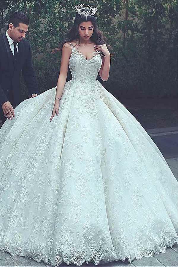 v-neck wedding dresses, ball gown wedding dresses, wedding dresses and appliques wedding dresses