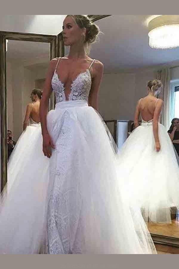 cheap wedding dress, a-line wedding dress, long wedding dress and sleeveless wedding dress