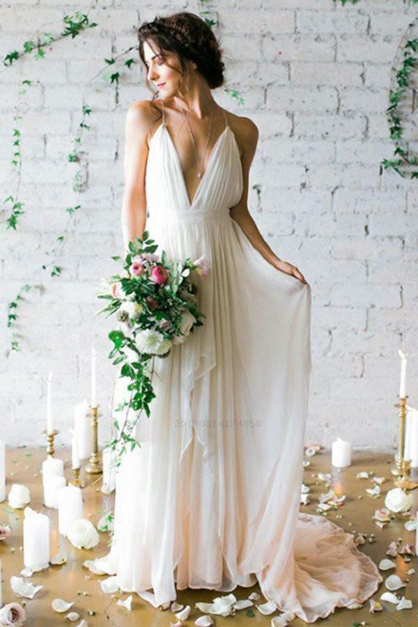 v-neck wedding dress, simple wedding dress, ivory wedding dress and wedding dress v-neck