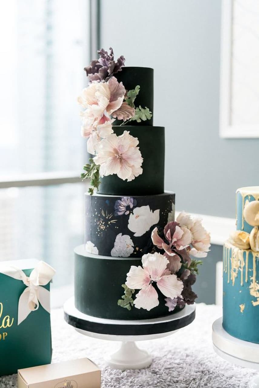 wedding cake, black cake, cake and black wedding cake