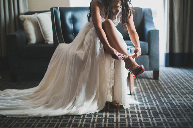 bride, red and shoes
