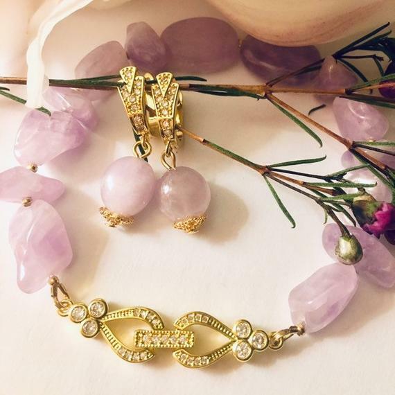 amethyst earrings, gem necklace, purple and bridal wedding set
