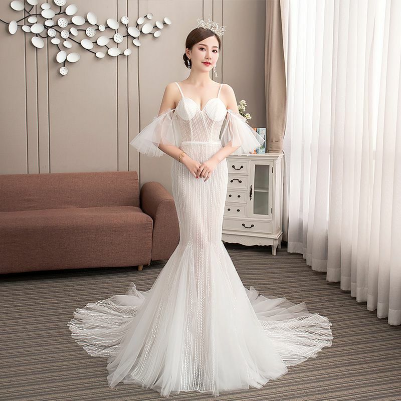 girl, mermaid wedding dress, bride and outdoor wedding dress