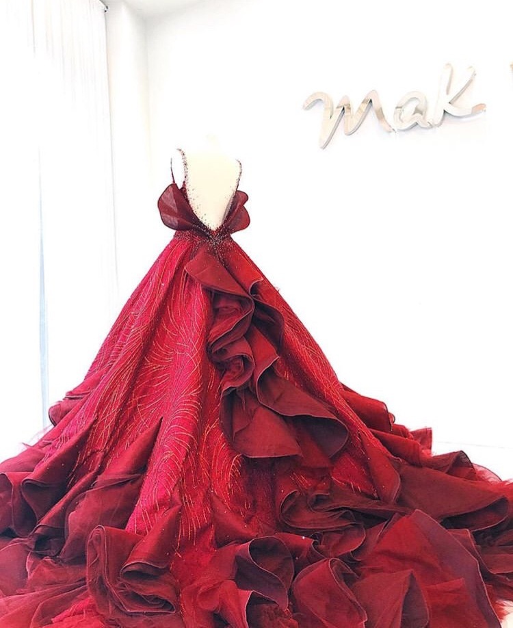 fashion, dress, haute couture and red