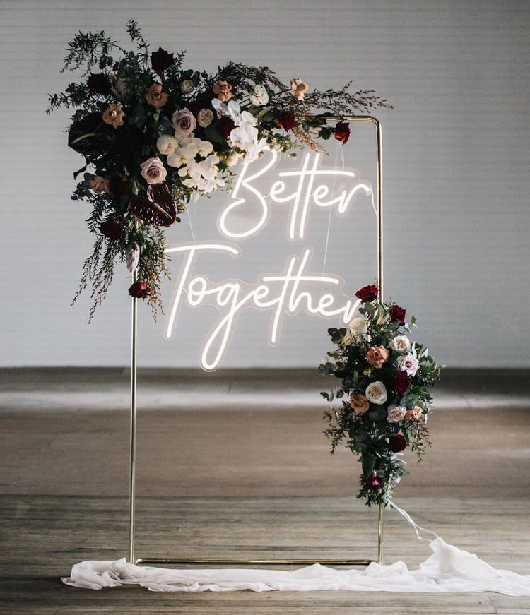 ceremony, celebration, bouquet and neon
