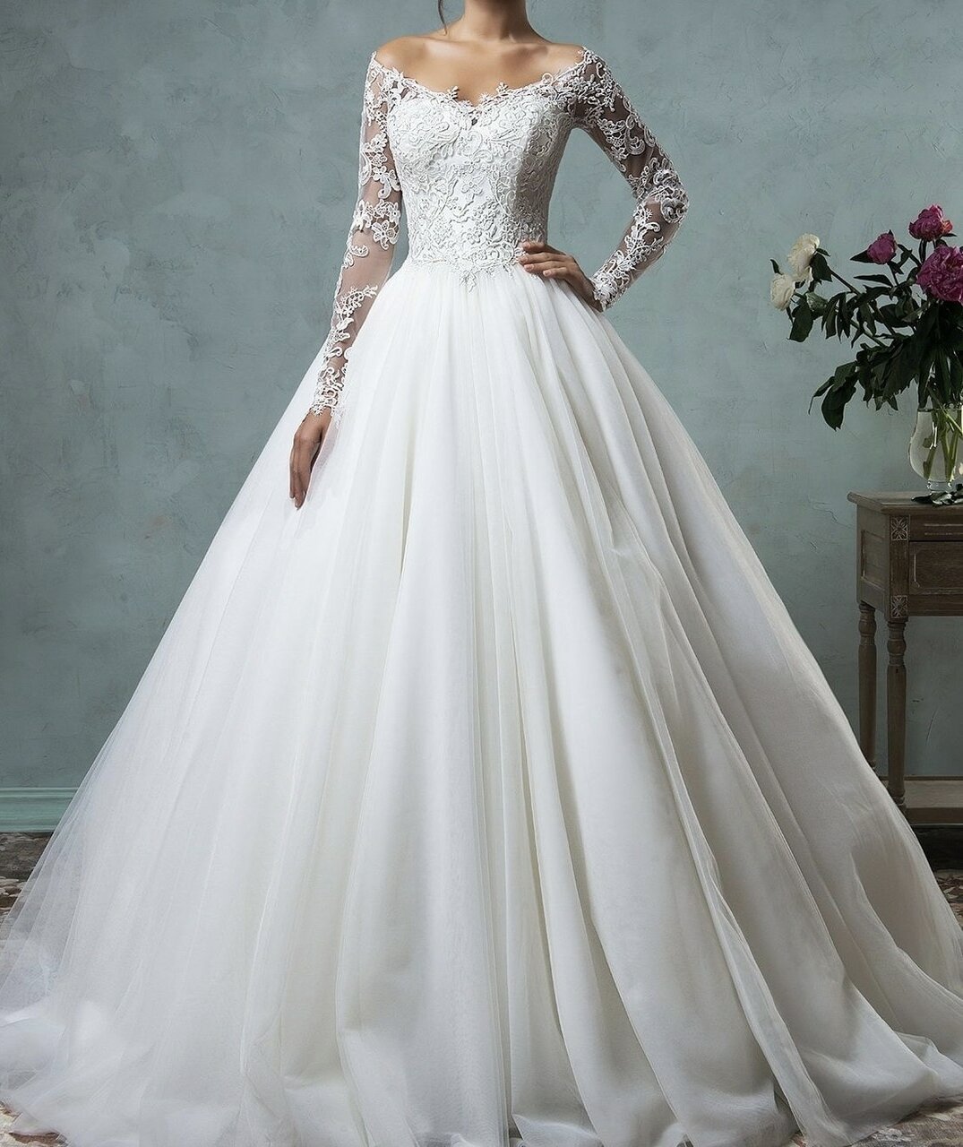 wedding dress, lace dress, lace sleeves and fashion