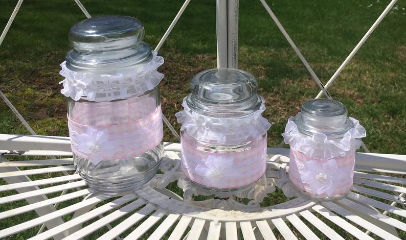 nursery decor, bathroom glass jar, shabby chic jar and shabby chic decor