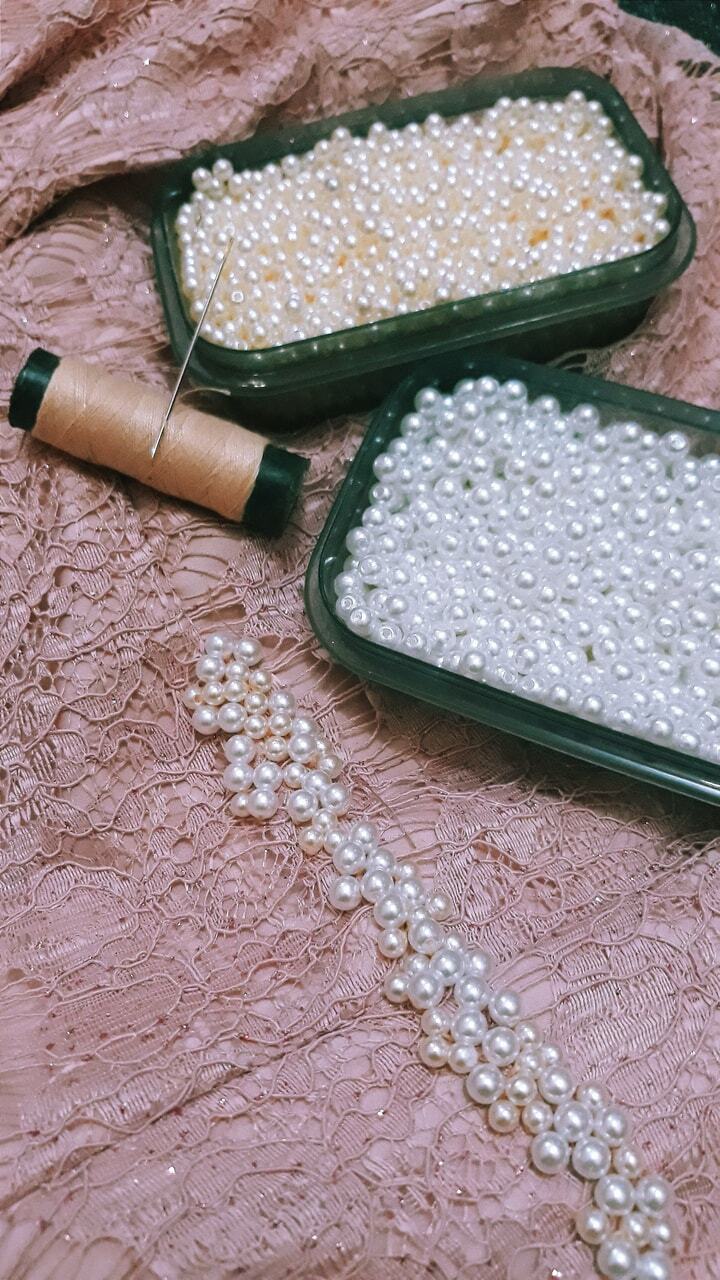 dress, pearl, weddingdress and elegant