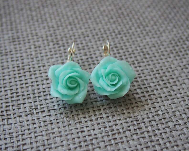 handmade rose, mintrose, rose earrings and realistic