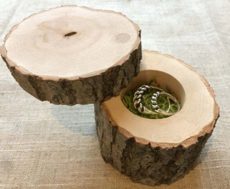 rustic wedding decor, moss ring pillow, moss ring box and etsy