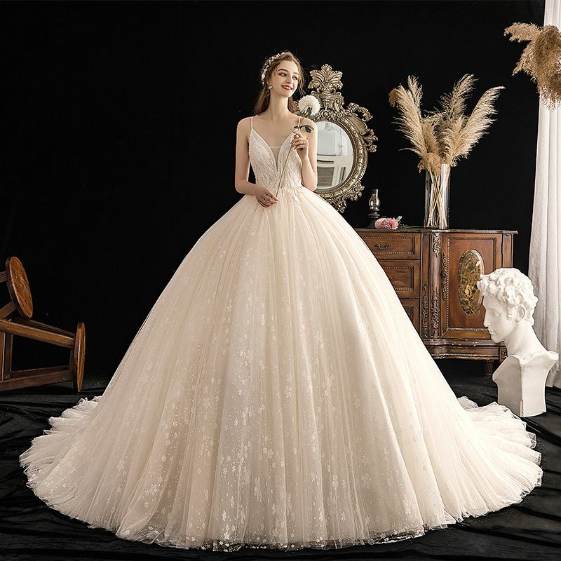 bridal, deep v neck wedding dress, girl and tulle wedding gown