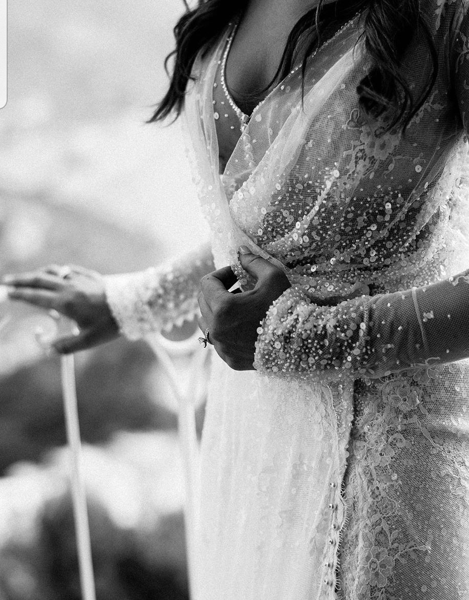 dress, bridal, ring and black and white