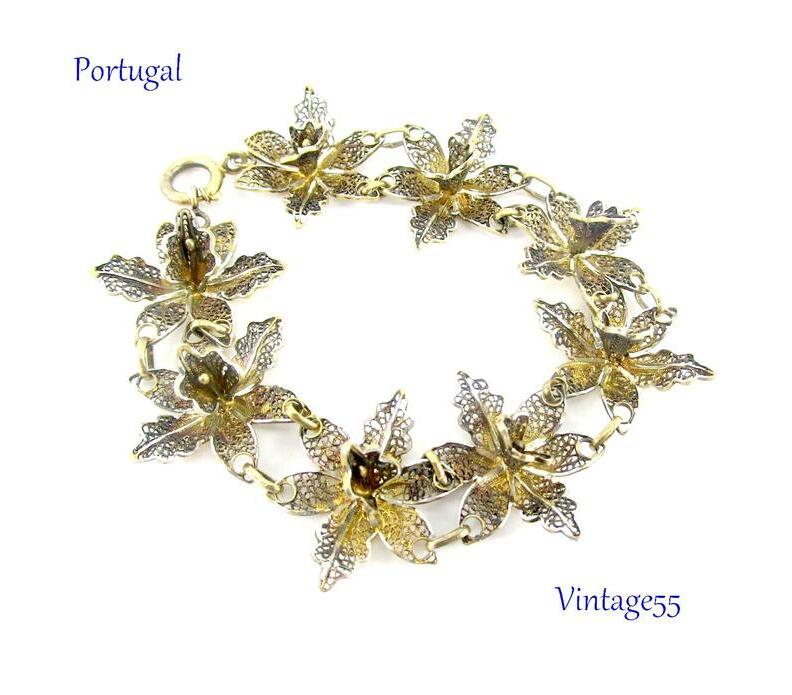 vintage55 on etsy, filigree bracelet, gold vermeil jewelry and silver bracelet