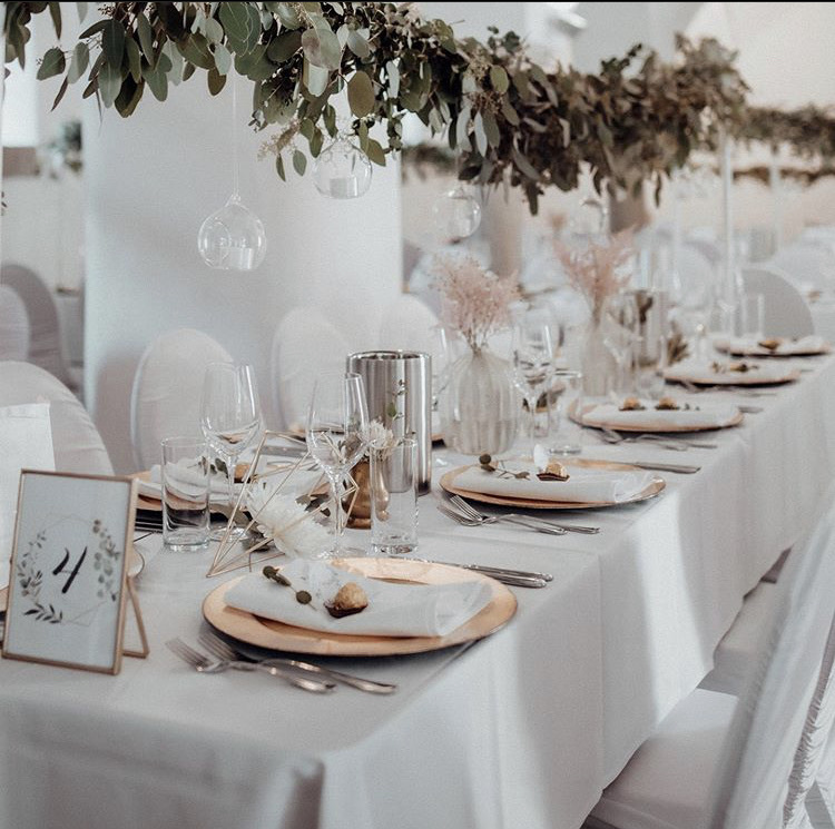 flowers, bride, guests and dress