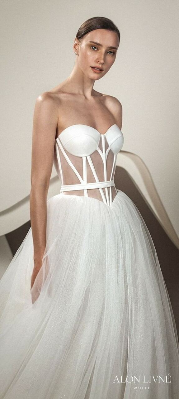 mesh, gown, alon livne and wedding dress