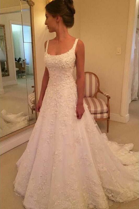 pfw0038, appliqués, elegant a line and long wedding dresses