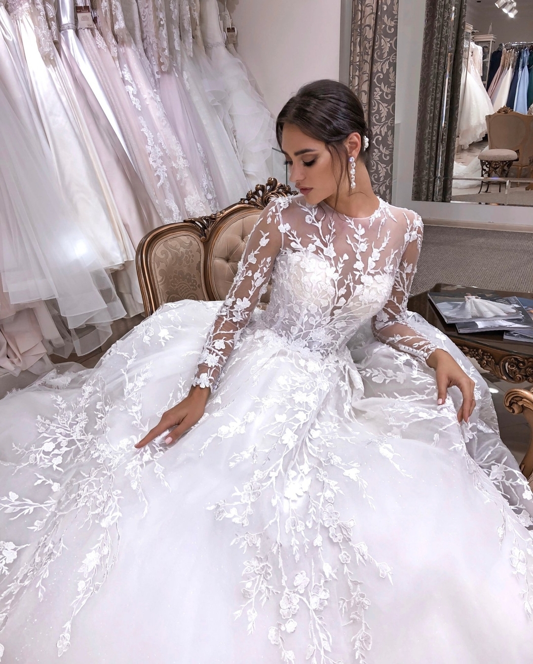 gown, style, white and floral