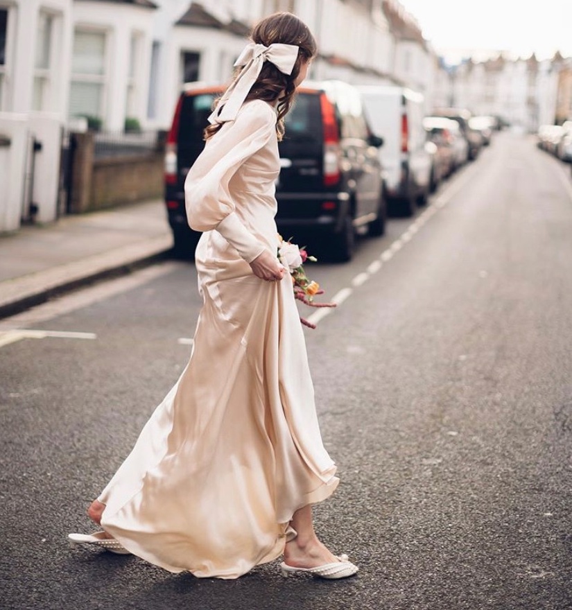 bride, dress, bow and ribbon