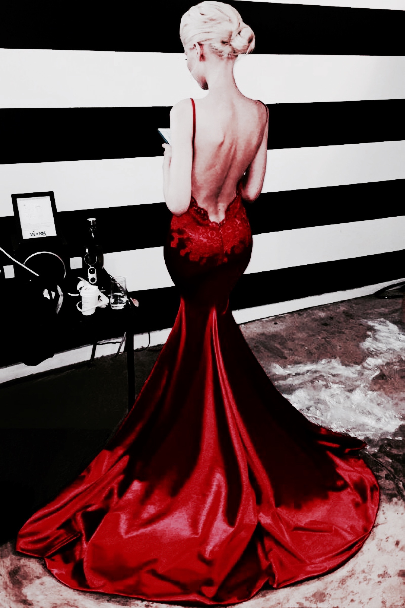 clothes, haircut, wedding dress and backless
