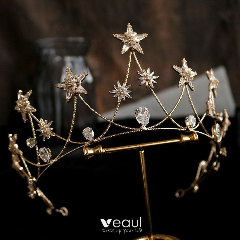 star beading, gold tiara, wedding accessories and alloy tiara