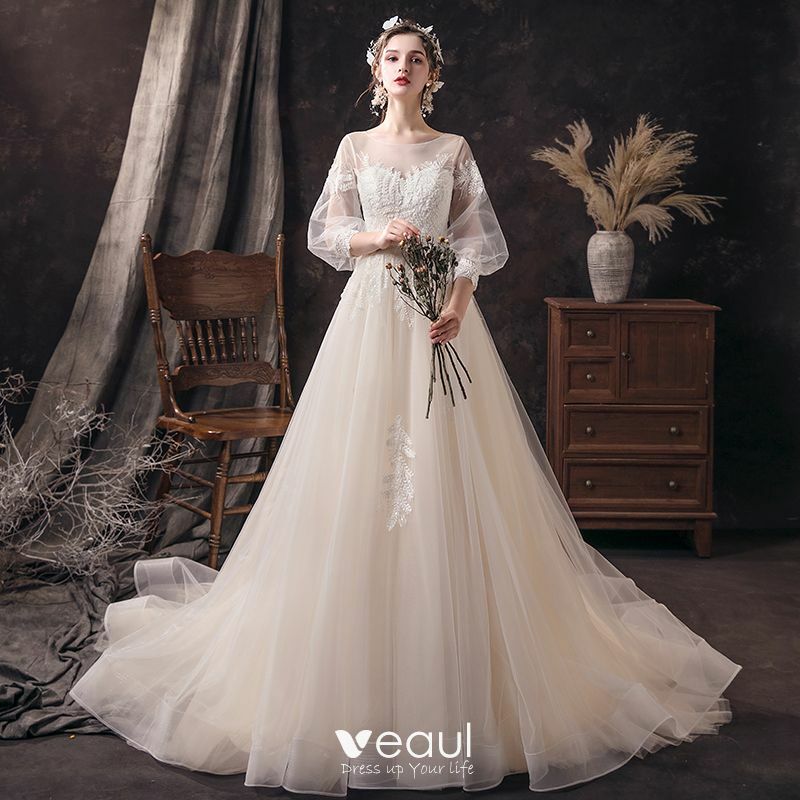 girl, puffy sleeves, bridal gown and bridal