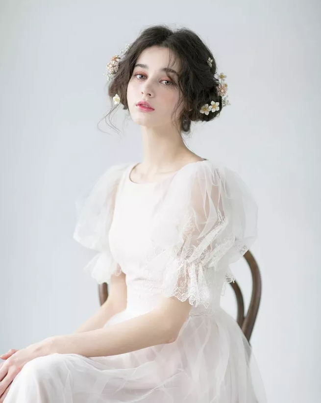 pale skin, katya chertykova, long hair and red lips