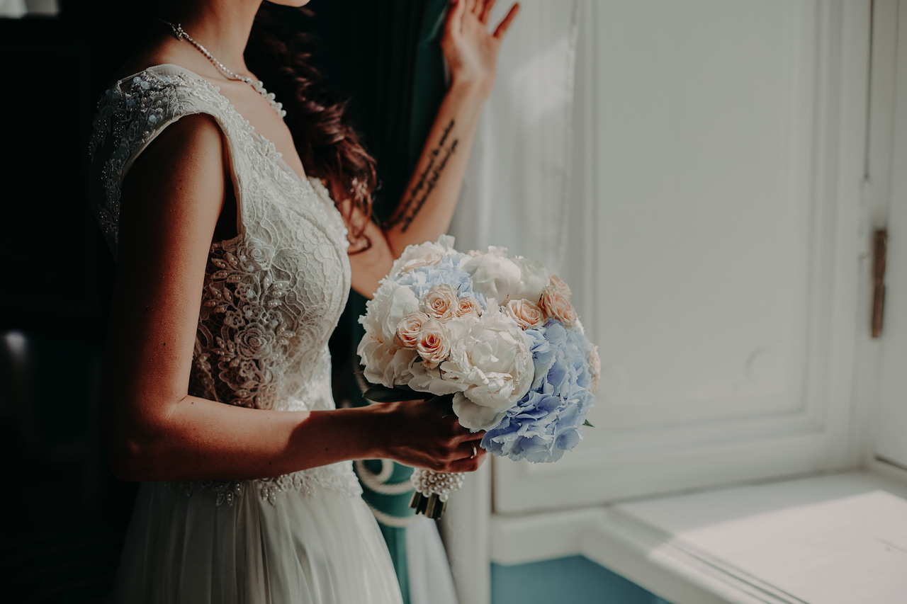 wedding dress, flowers, happiness and beautiful