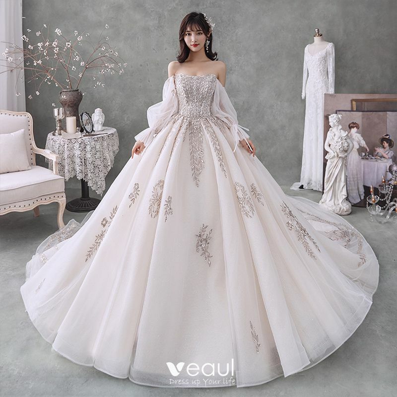 puffy sleeves, bridal, tulle wedding gown and wedding dress 2020