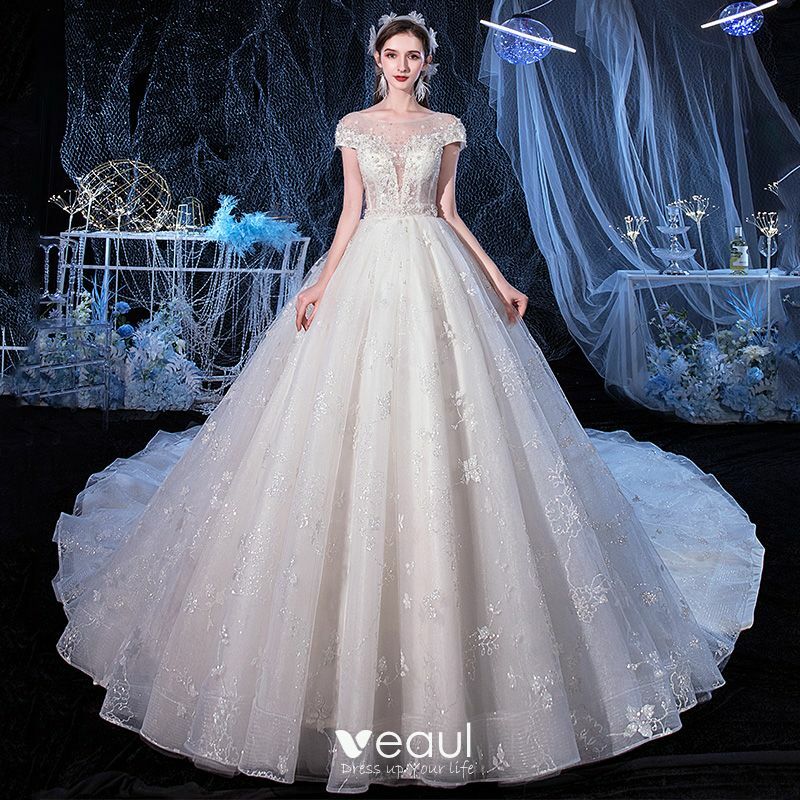 illusion wedding dress, bridal, tulle wedding gown and ivory wedding dress