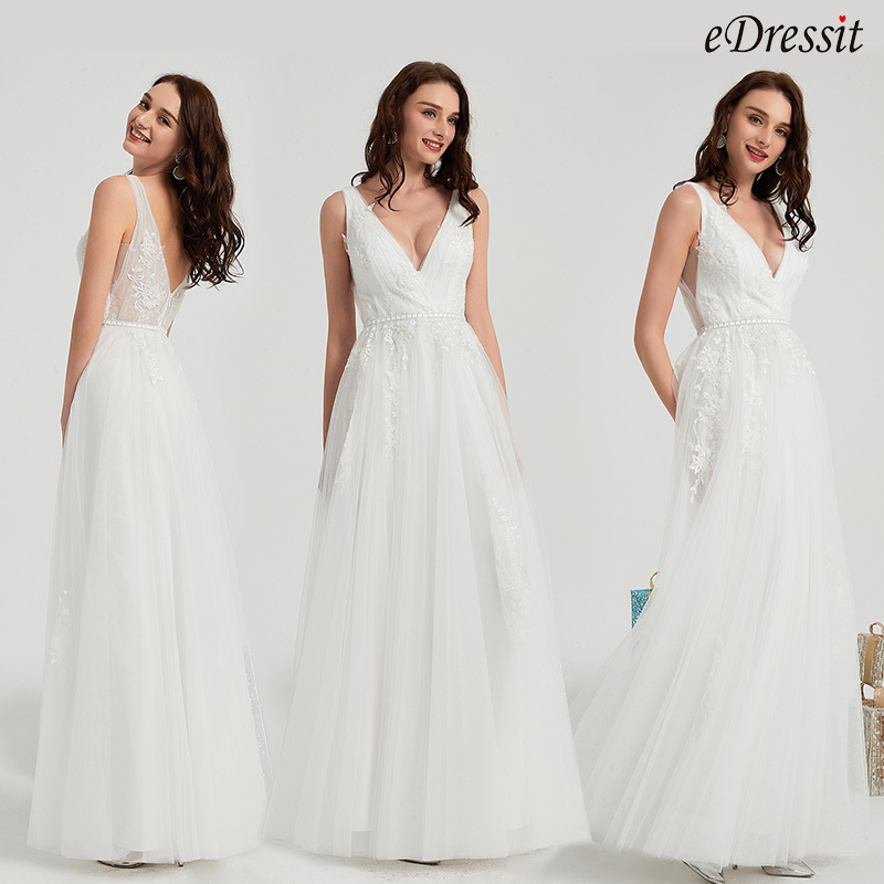 v neck, wedding dress and formal