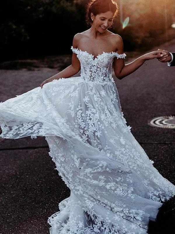 chic wedding dress, a line wedding dress, lace wedding dress and wedding dress