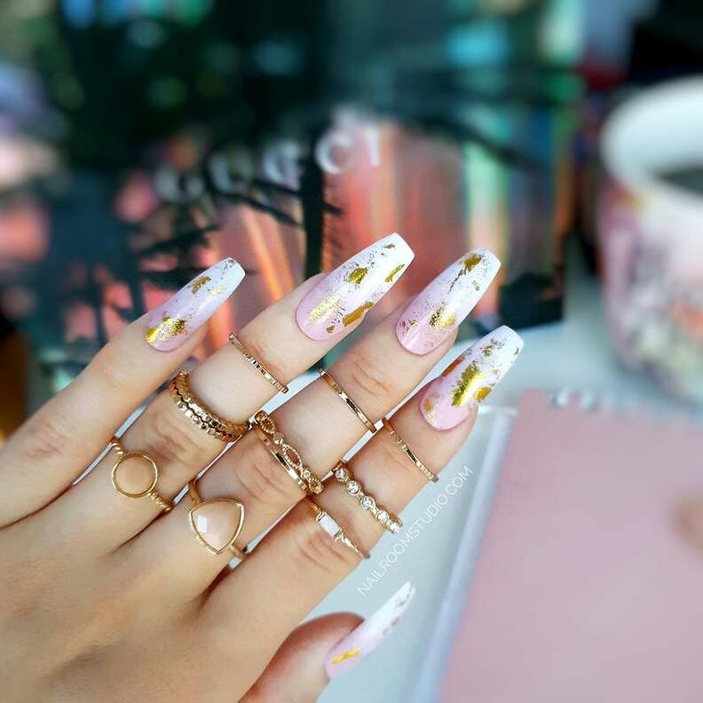 lavender nails, hand painted nails, custom gel polish and custom long nails