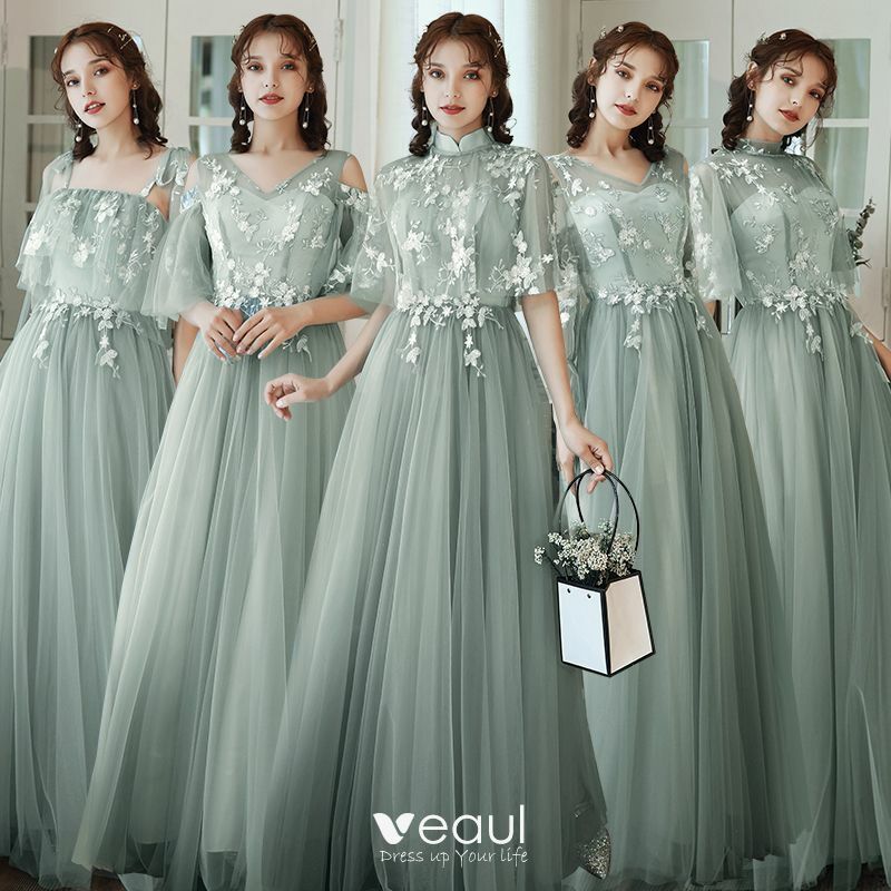 bridesmaid, wedding part, green dress and long dress