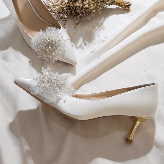 leather, crystal, pointed toe and pearl