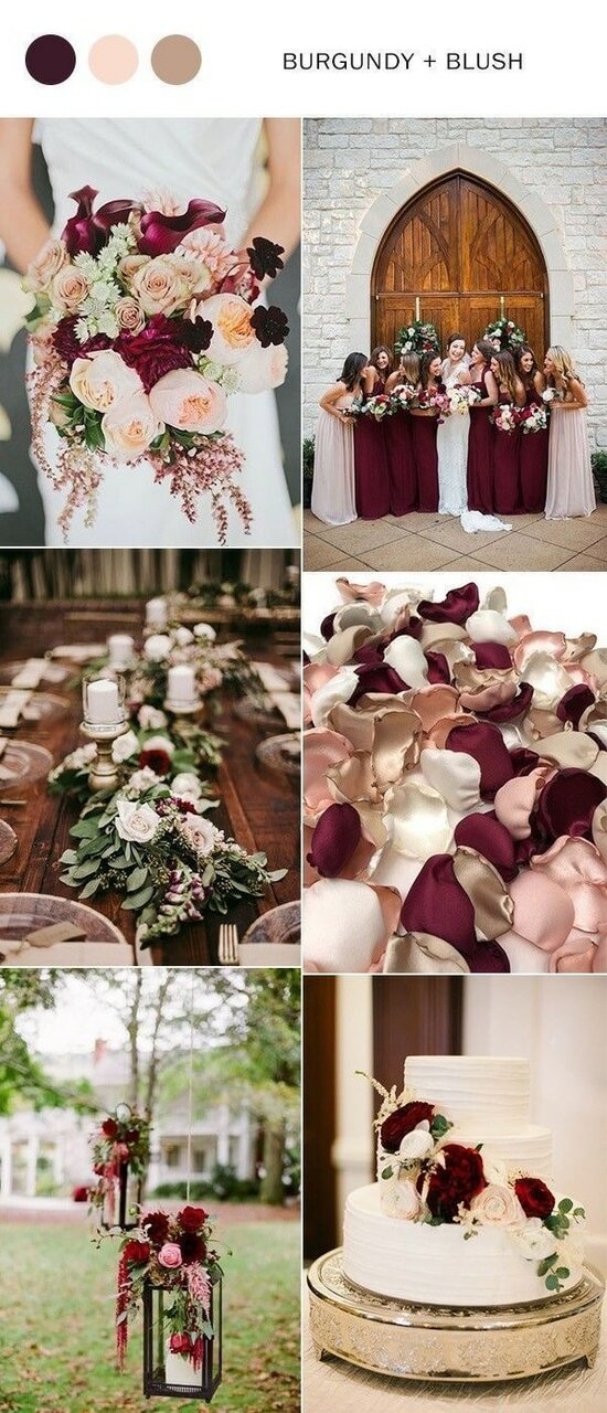 wedding decor, blush and burgundy