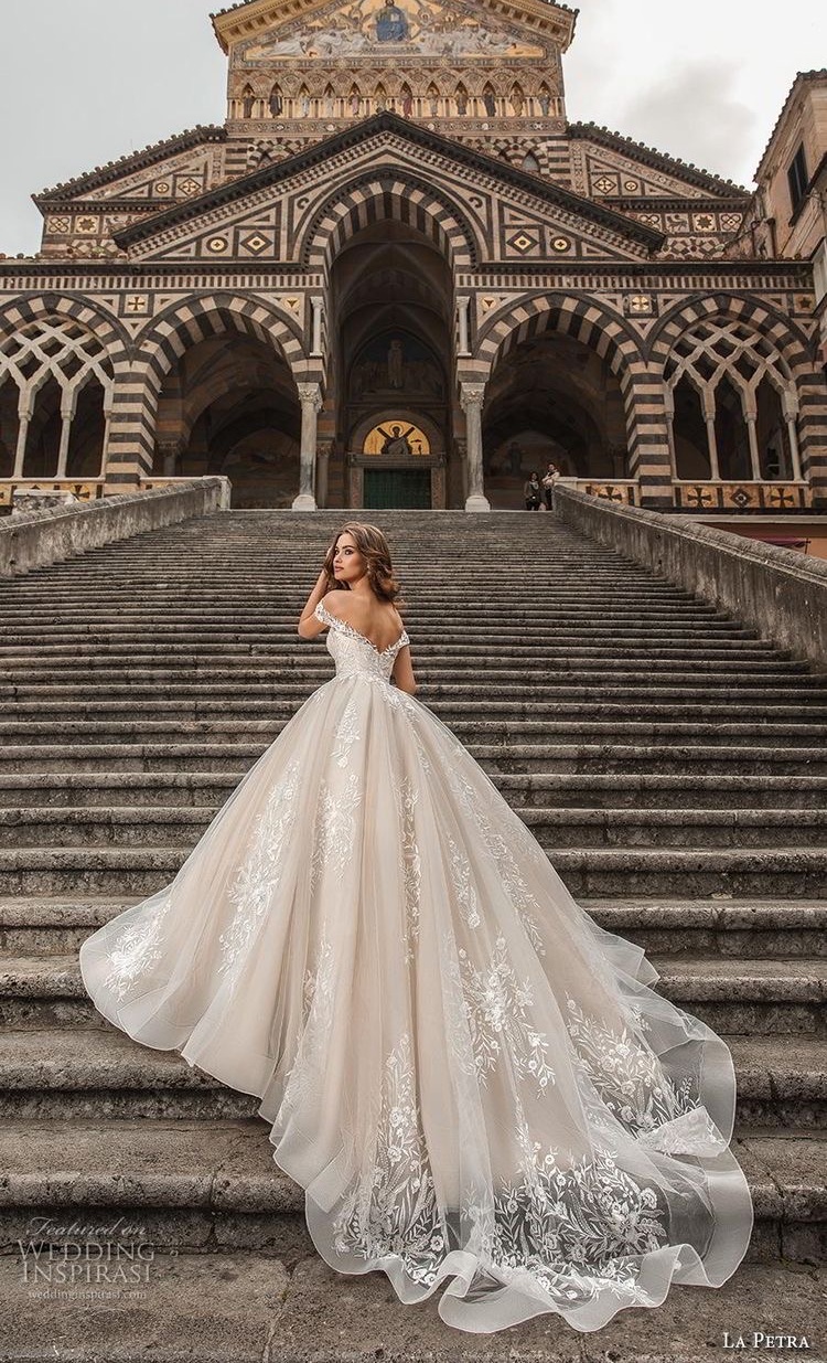 open back, off-the-shoulder, ballgown and wedding dress
