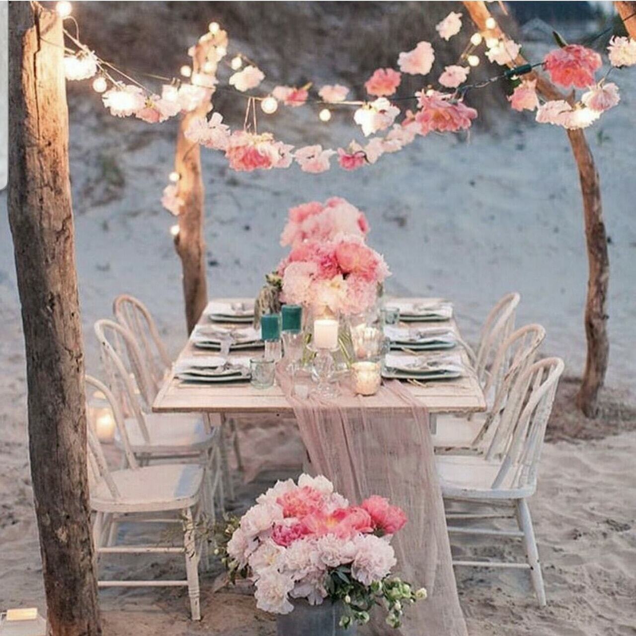 dinner, table, lights and roses