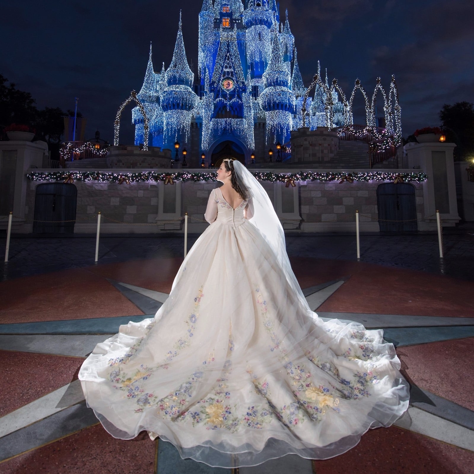 wedding dress, disney castle, fairy tale and photography