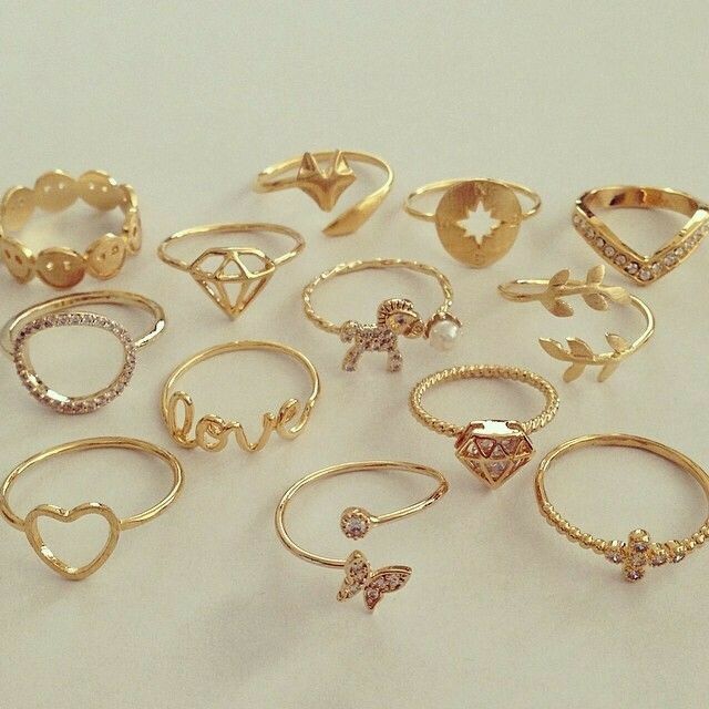 gems, gold rings, gold and fashion