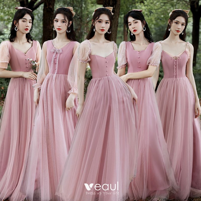 long dress, girl, wedding party and pink dress