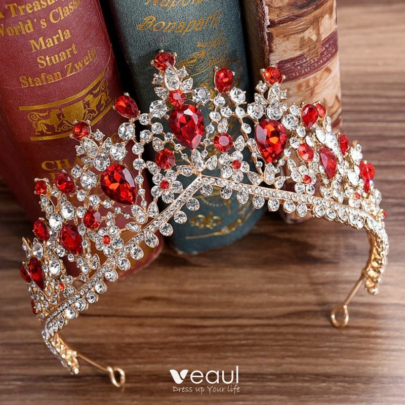 red rhinestone, bridal hair accessories, alloy tiara and rhinestone tiara