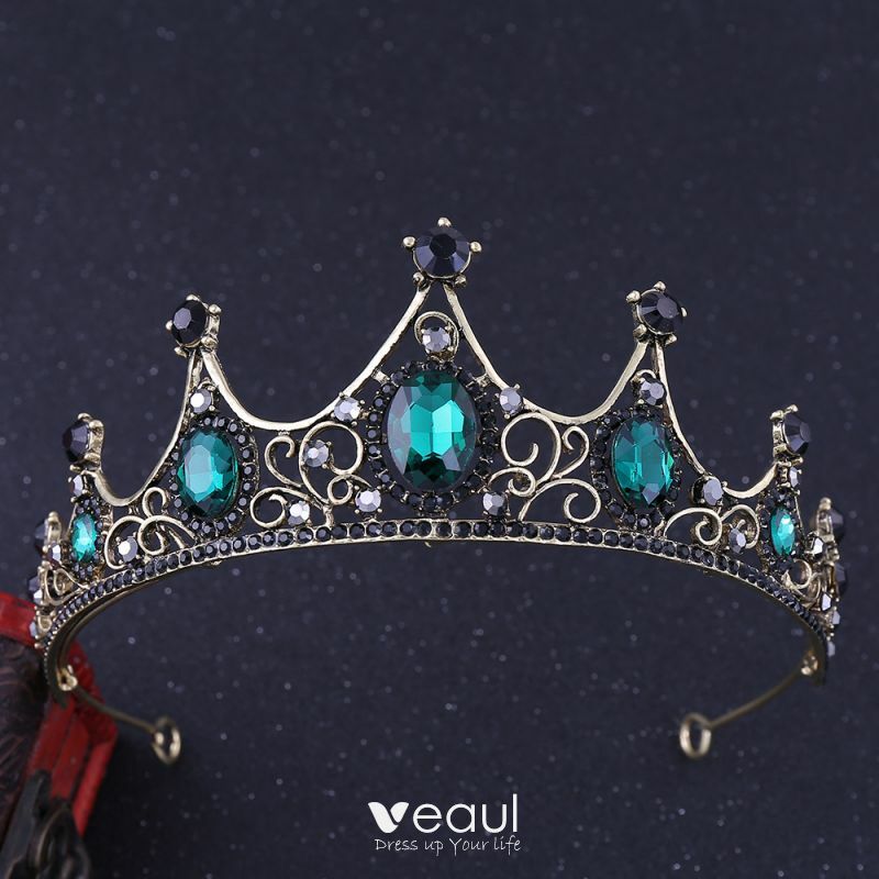 rhinestone tiara, alloy tiara, vintage tiara and dark green dress