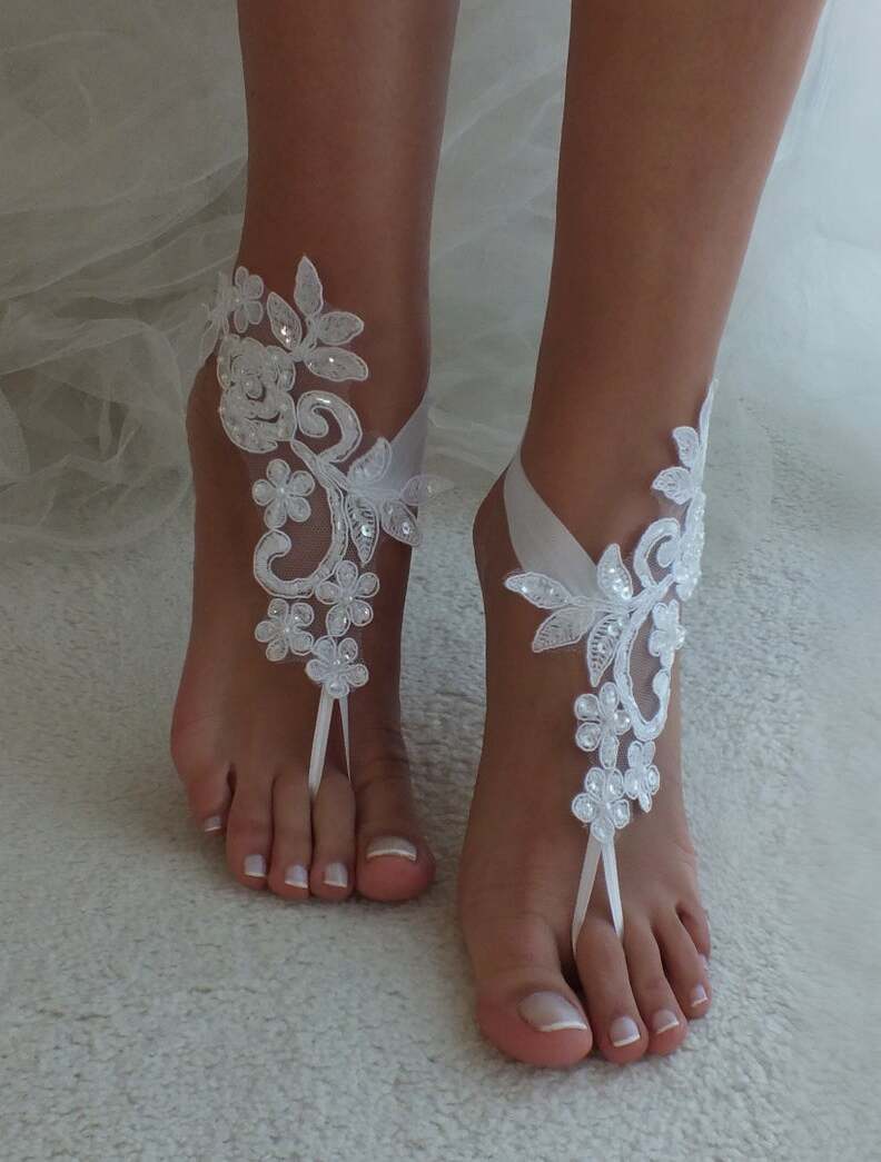 beach sandal, lace shoes, garden wedding and lace barefoot sandal