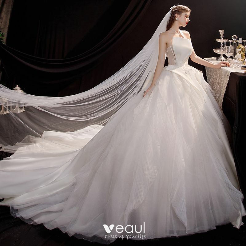 satin wedding dress, bridal, bride and tulle wedding gown