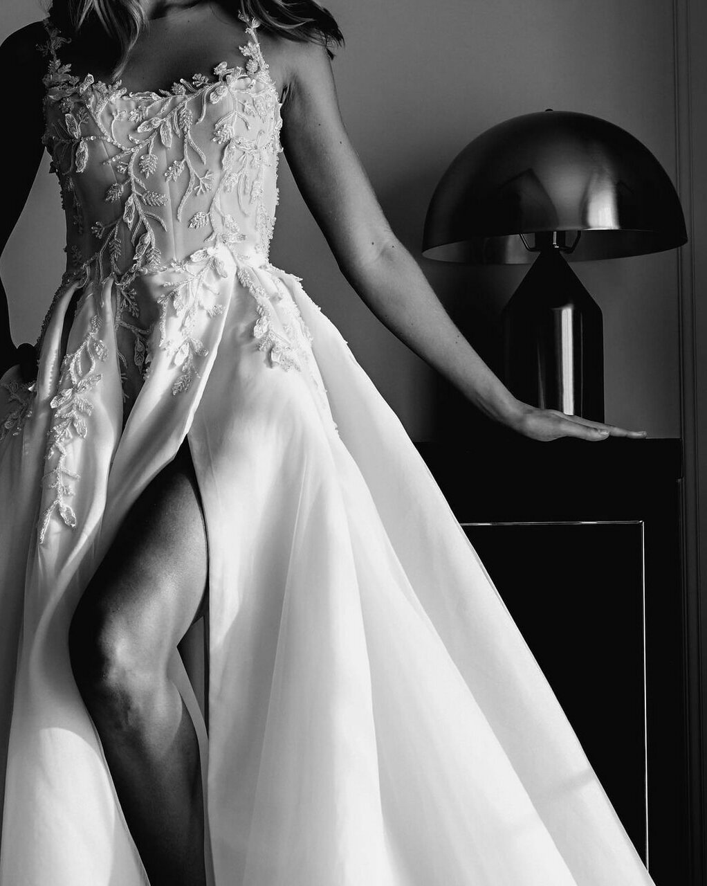 glamour, designer, bride and grey scale