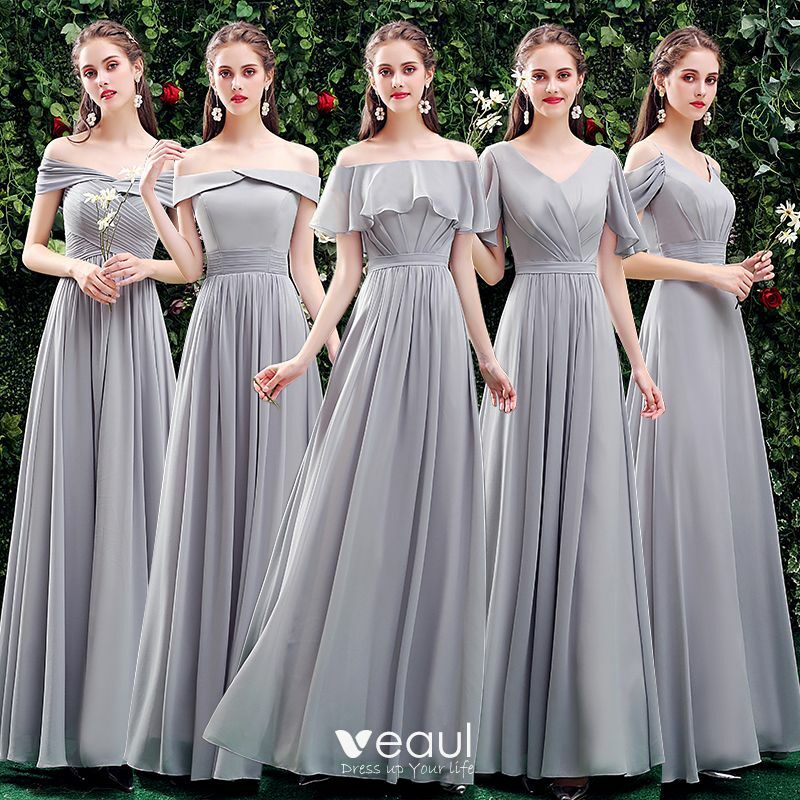 long dress, bridesmaid dress, grey dress and chiggon dress