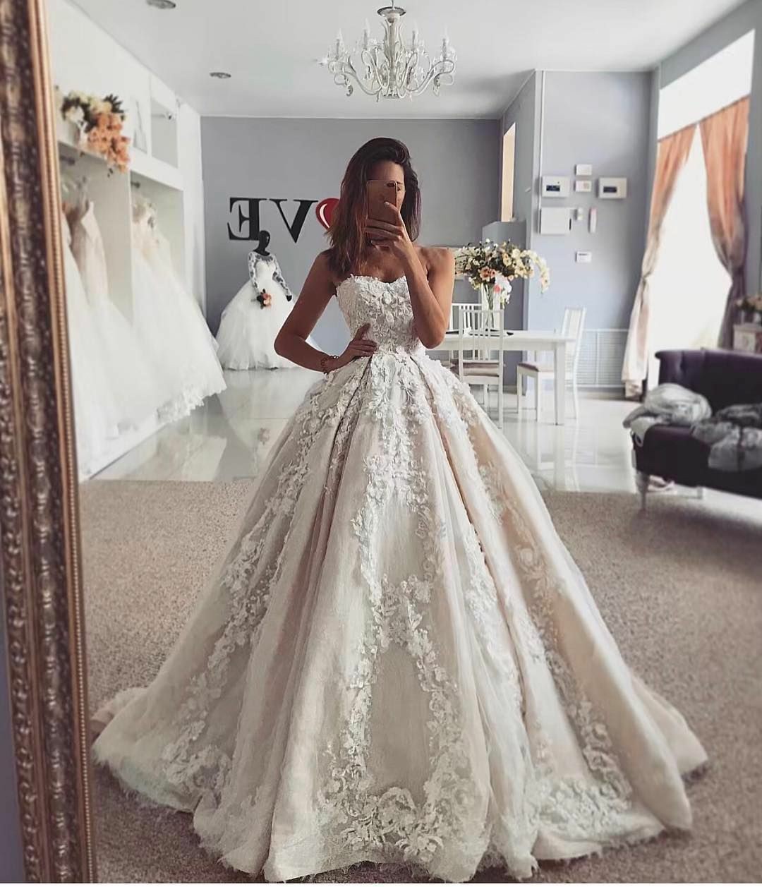 floral, wedding dress, mirror and reflection