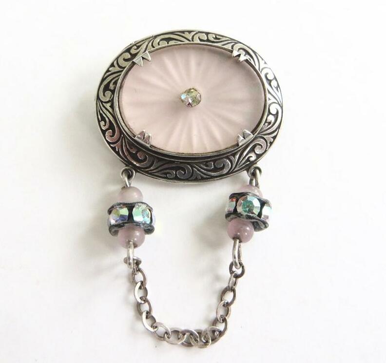 sterling camphor pin, pink camphor brooch, art deco jewelry and vintagevoguetreasure