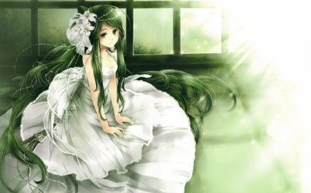 girl, flowers and green