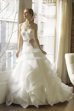 pink sash, sweetheart strapless and wedding dress